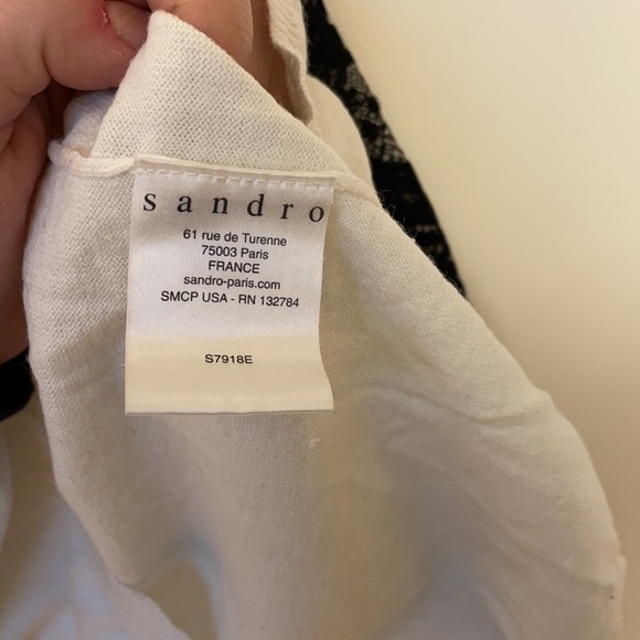 SANDRO Black and White Lace Colorblock Pattern Scoop Neck Sweater - Picture 6 of 10